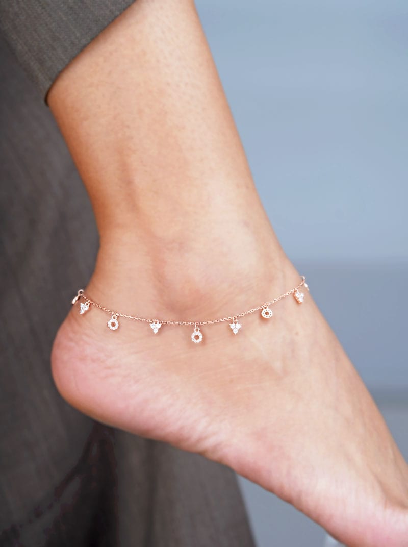 Down Triangle and Round Double Anklet Rose Gold