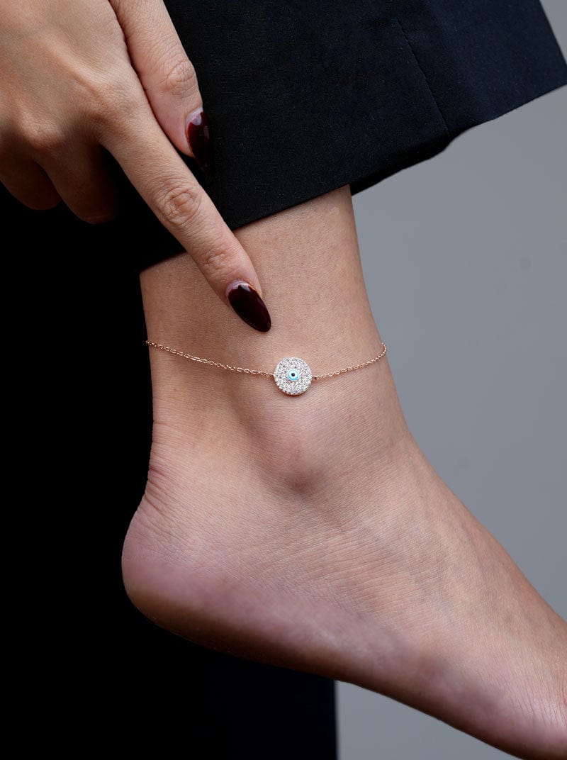 Zirconia Eye Disc (Single) Anklet (Pure Silver)