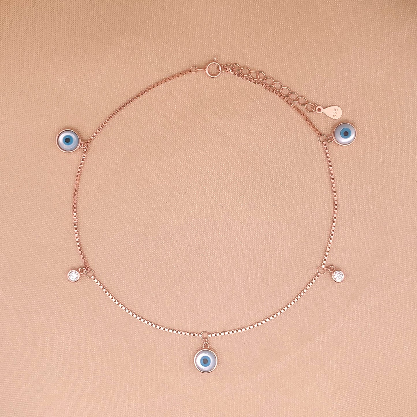Evil Eye Drop (Pair) Anklet (Pure Silver)