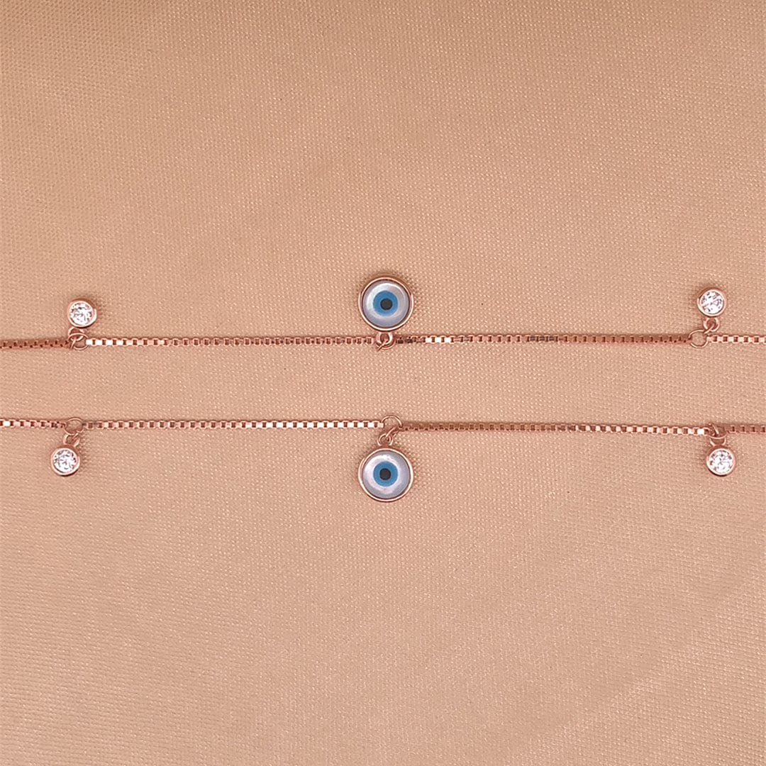 Evil Eye Drop (Pair) Anklet (Pure Silver)