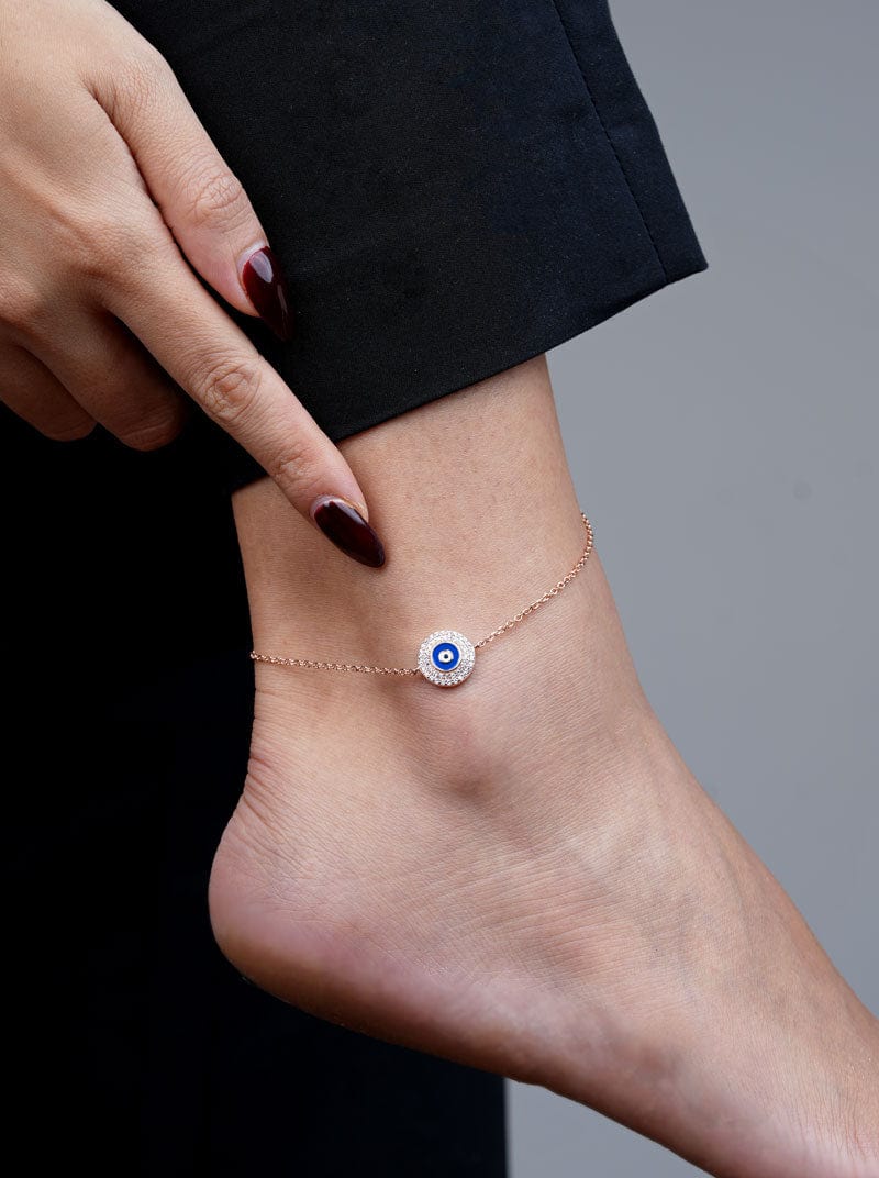 Dual Row Zirconia (Single) Anklet (Pure Silver) - Rose Gold