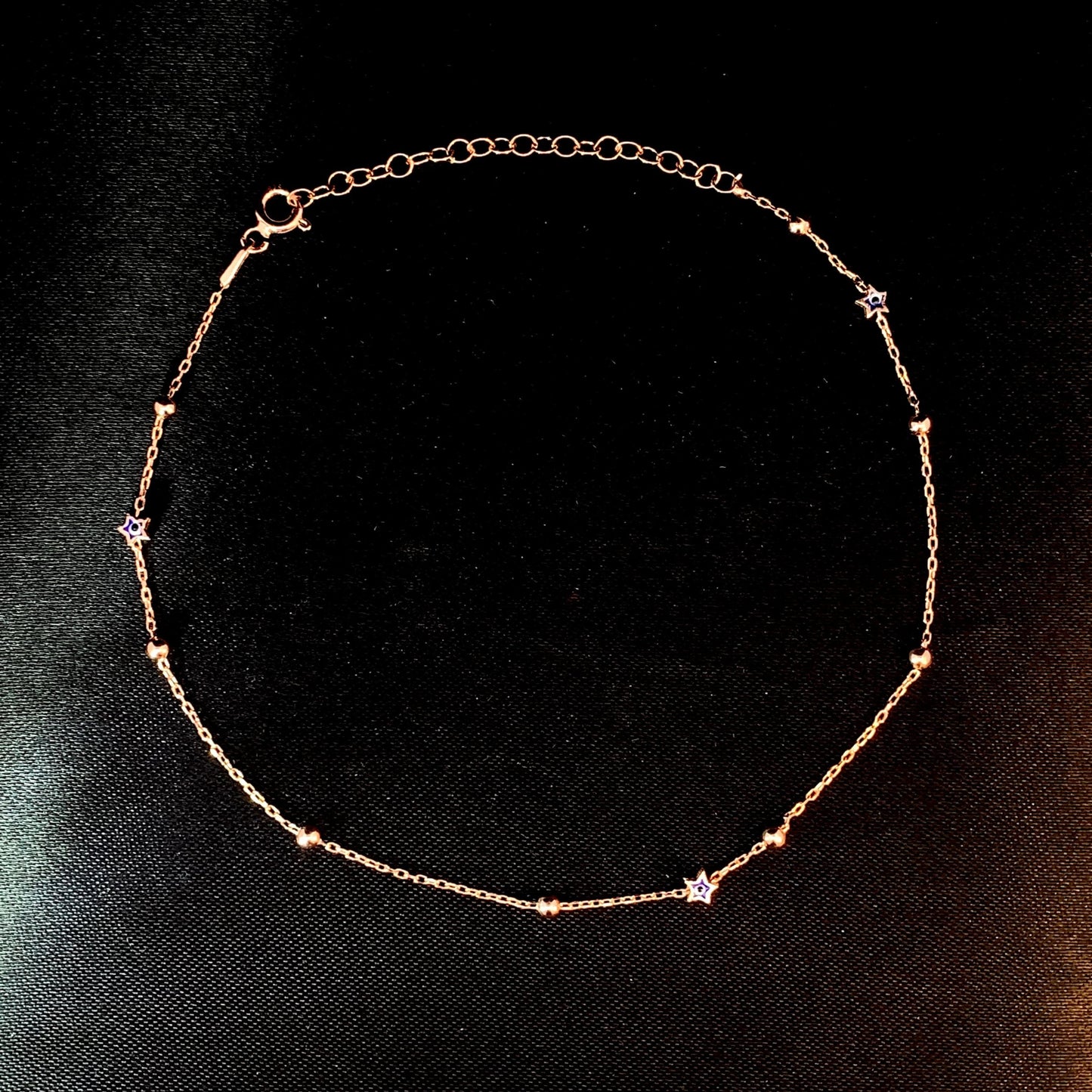 Starry Cobalt Blue Evil Eye Double Anklet Rose Gold