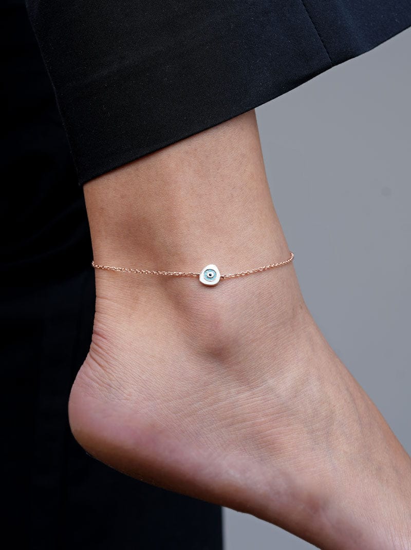 White Enamel Evil Eye (Single) Anklet (Pure Silver)