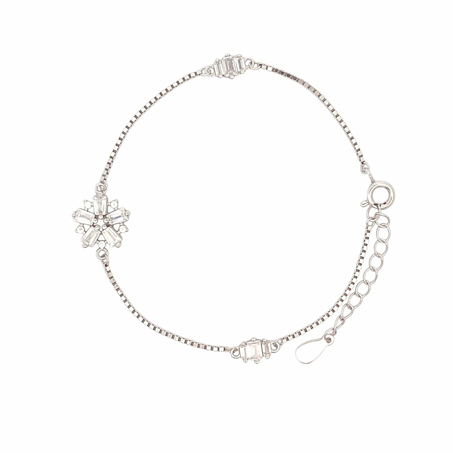Crystal Flower Bracelet (Pure Silver) - Silver