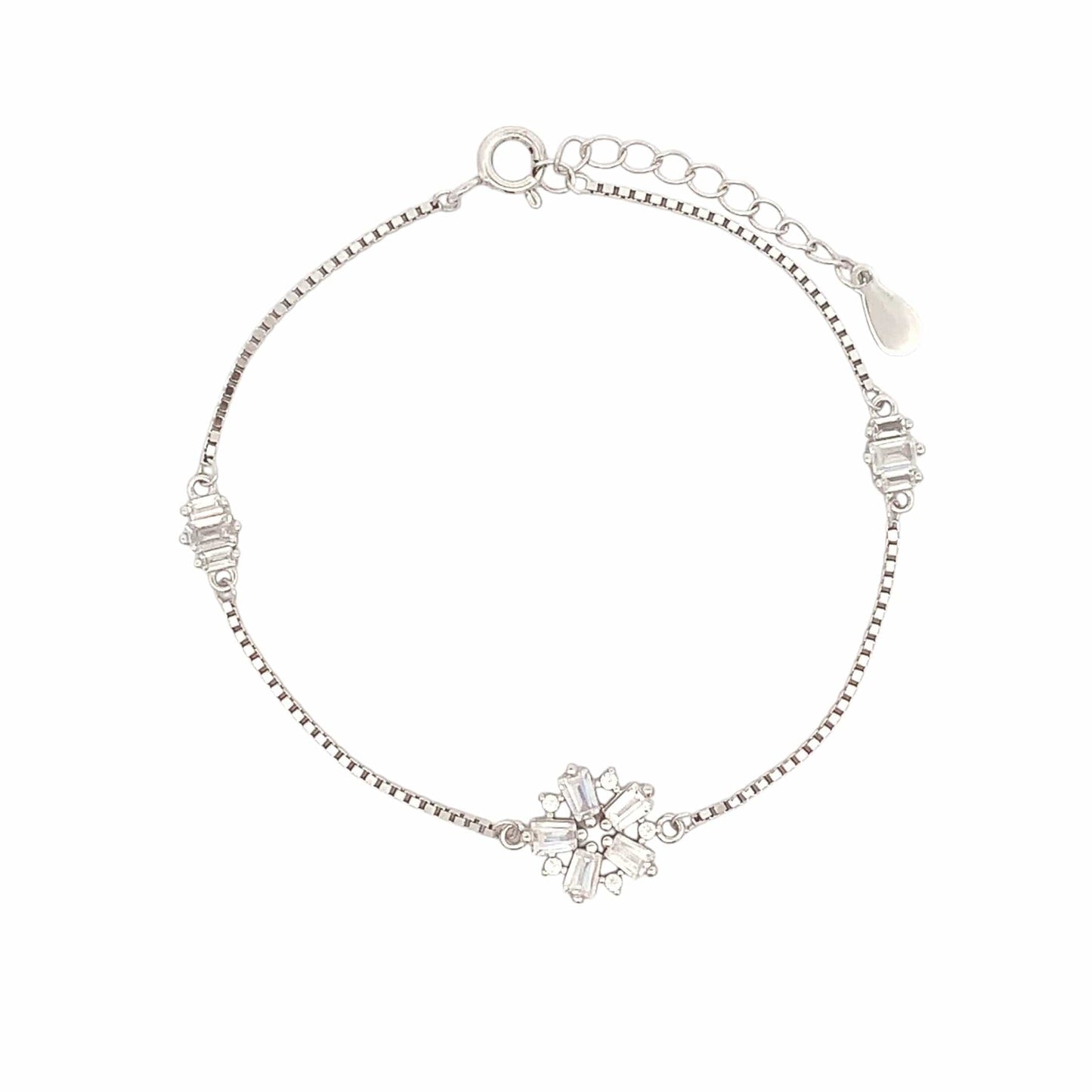 Crystal Flower Bracelet (Pure Silver) - Silver