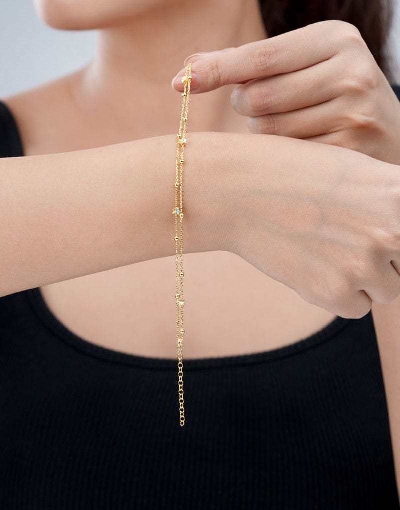 Double Layer Mini Star Evil Eye and Beads Bracelet Gold