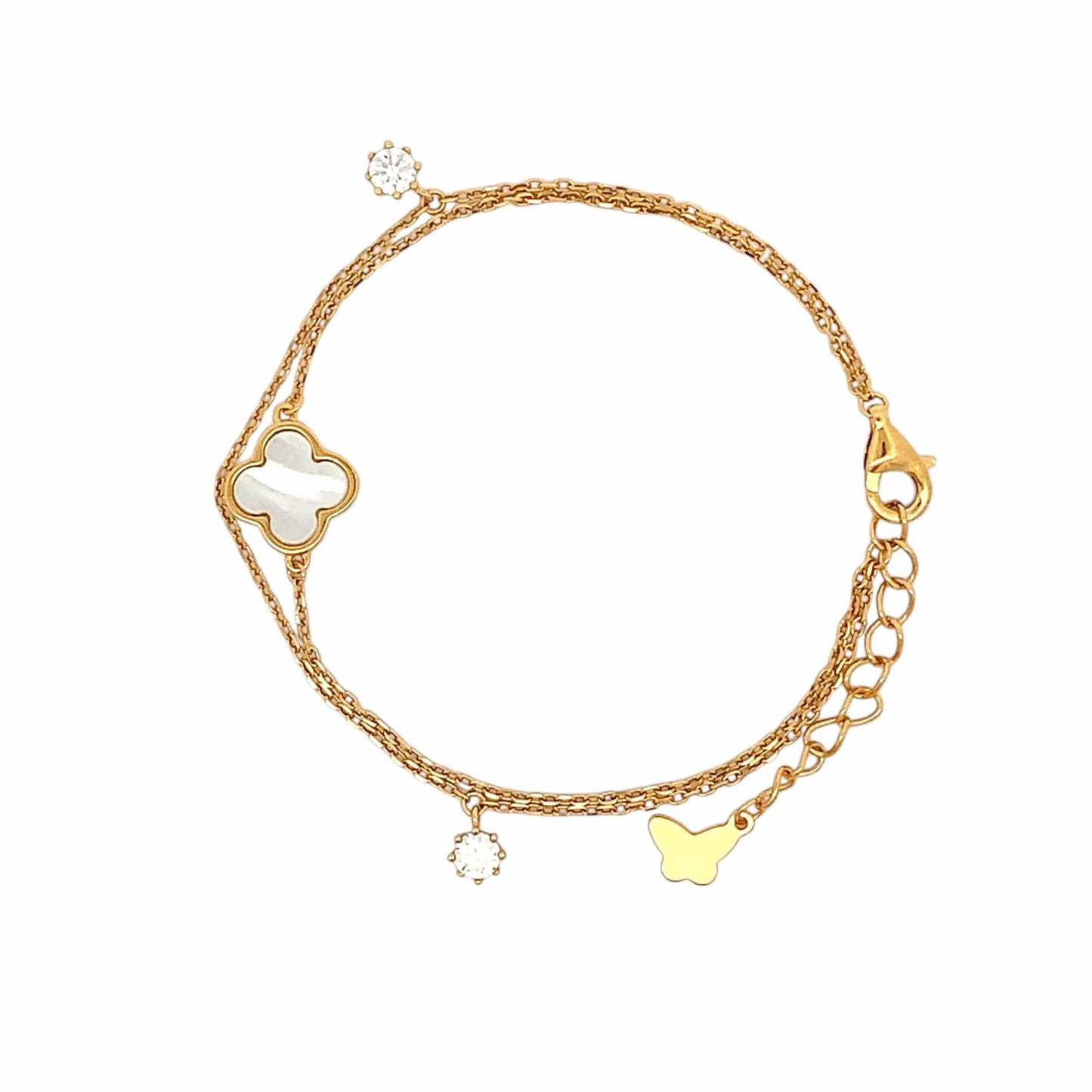 Double Layer Clover Bracelet (Pure Silver) - Gold