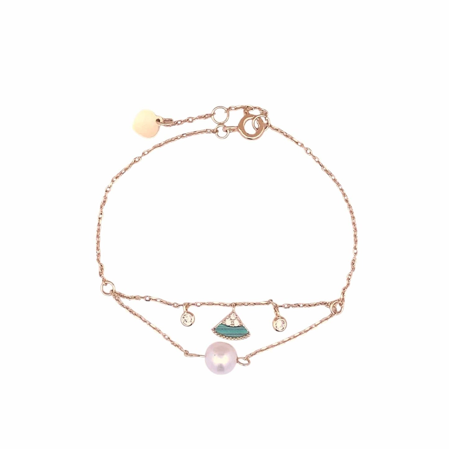 Malachite Fan Pearl Bracelet (Pure Silver) - Gold