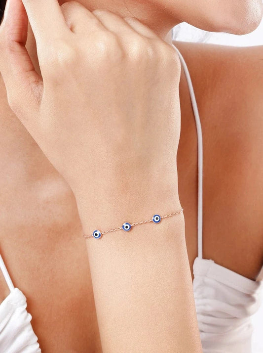 Trio Evil Eye Bracelet (Pure Silver) - Rose Gold