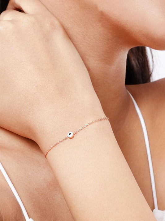 Sky Blue Evil Eye Bracelet (Pure Silver) - Rose Gold