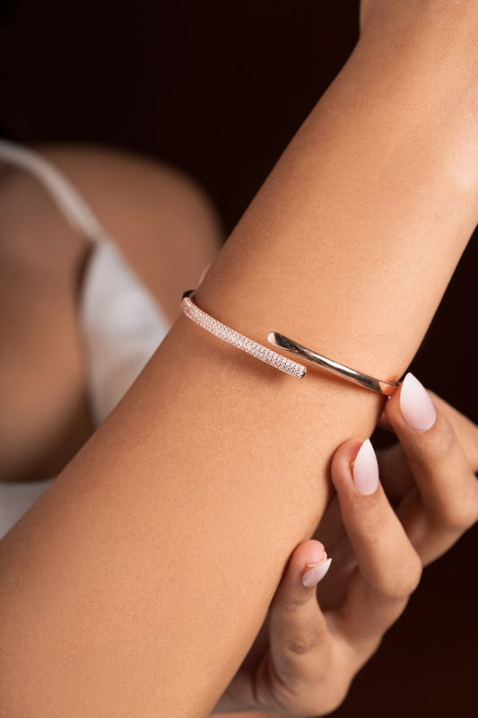 Zirconia Cuff Bracelet (Pure Silver) - Rose Gold