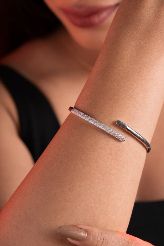 Zirconia Cuff Bracelet (Pure Silver) - Silver