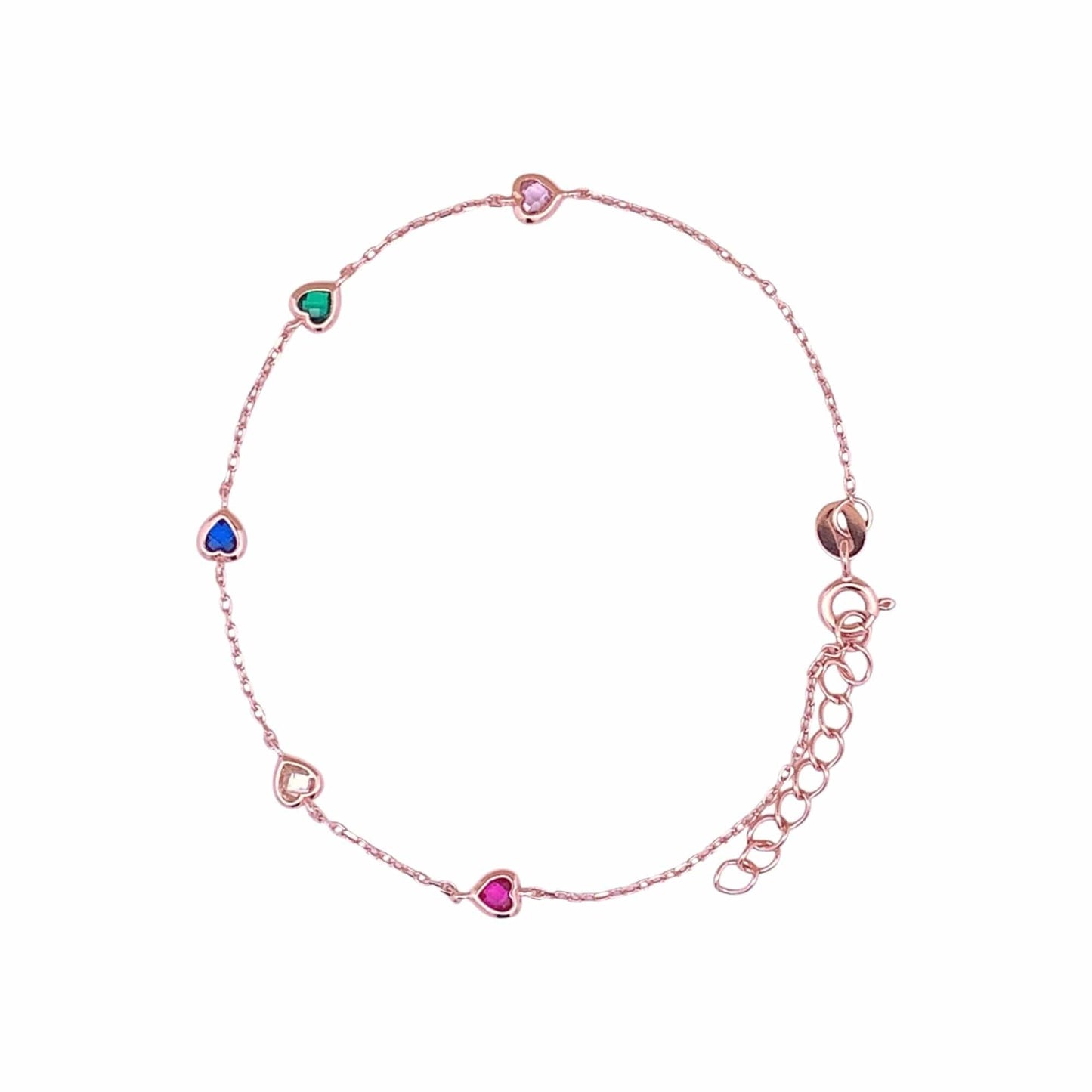 Multi Color Heart Bracelet (Pure Silver) - Rose Gold