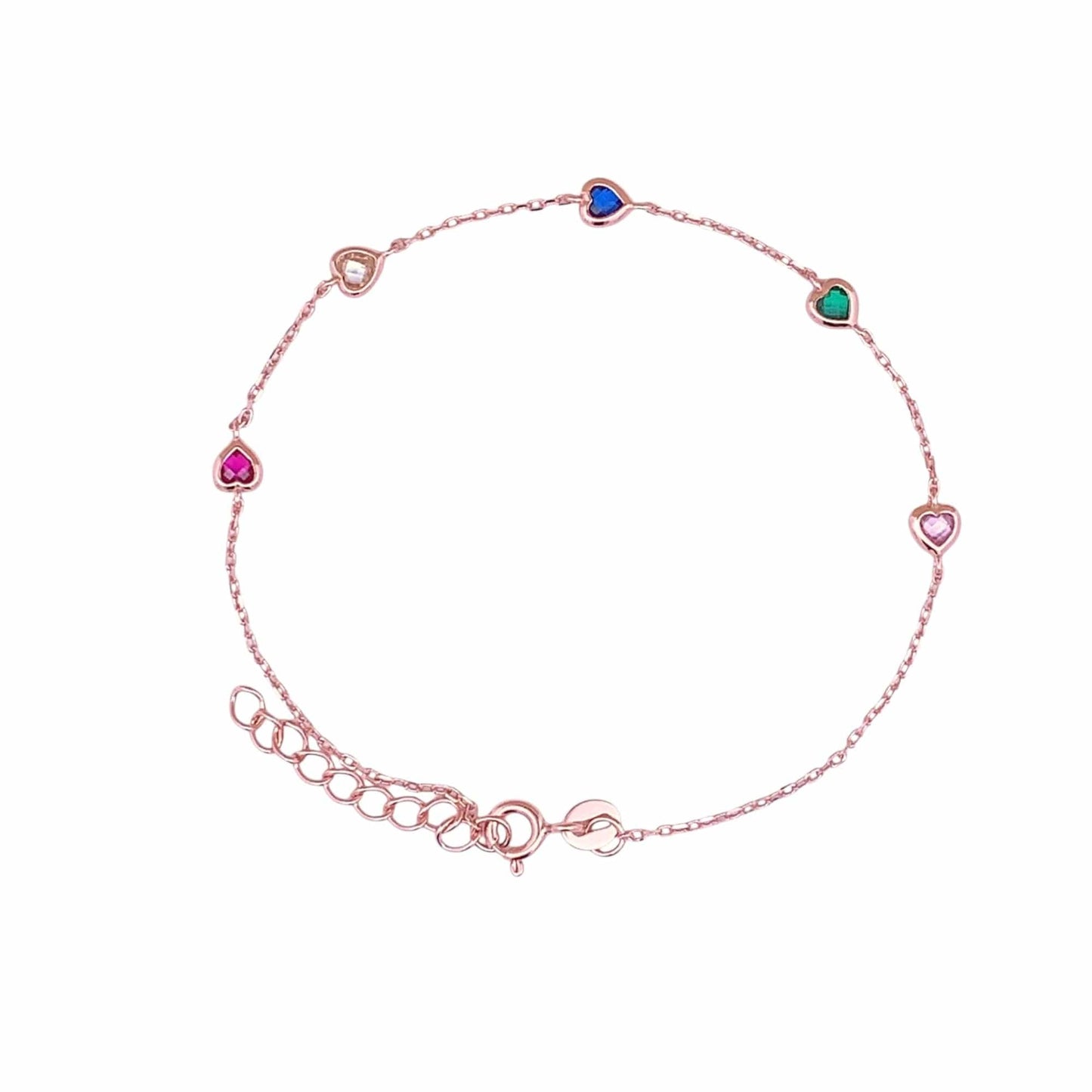 Multi Color Heart Bracelet (Pure Silver) - Rose Gold