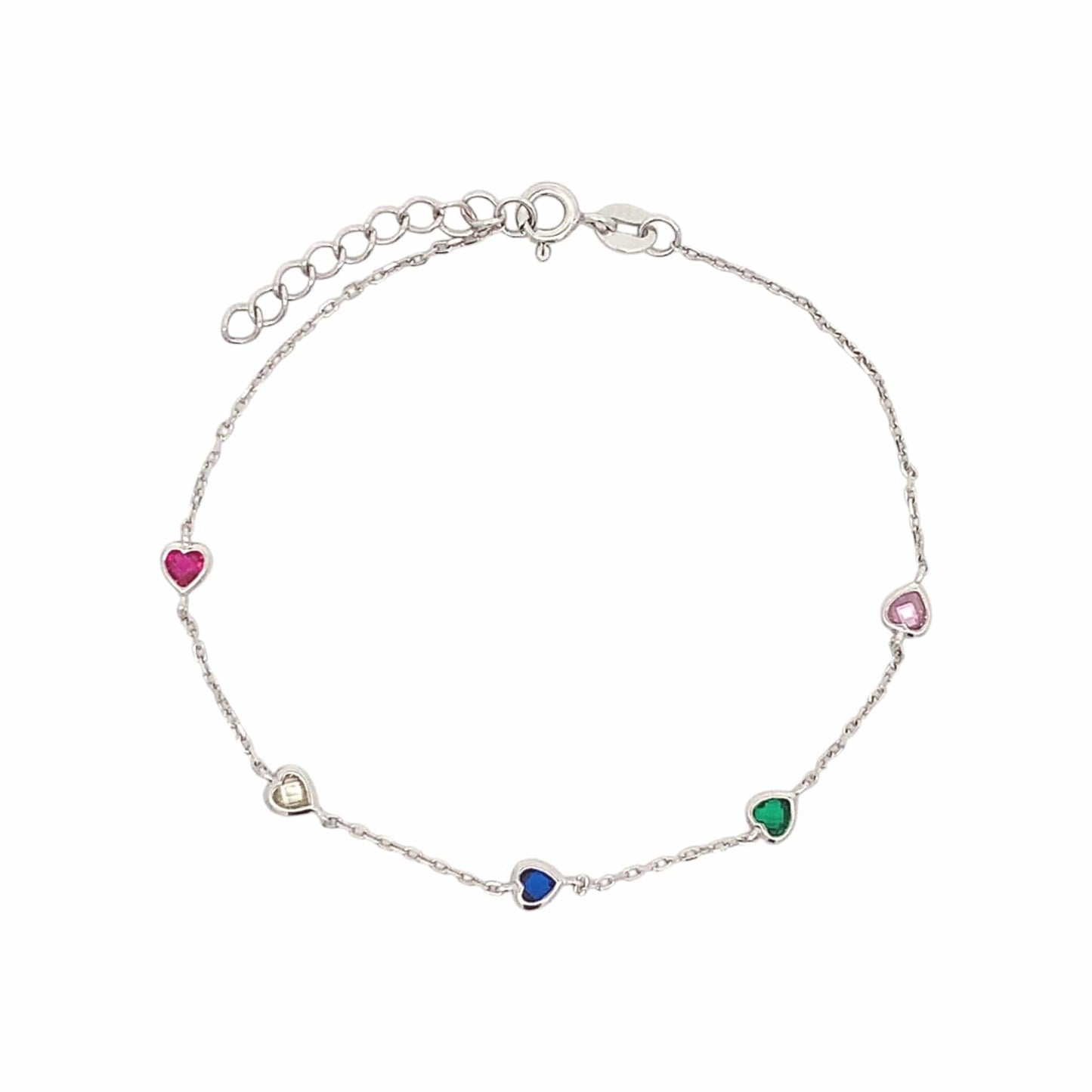 Multi Color Heart Bracelet (Pure Silver) - Silver