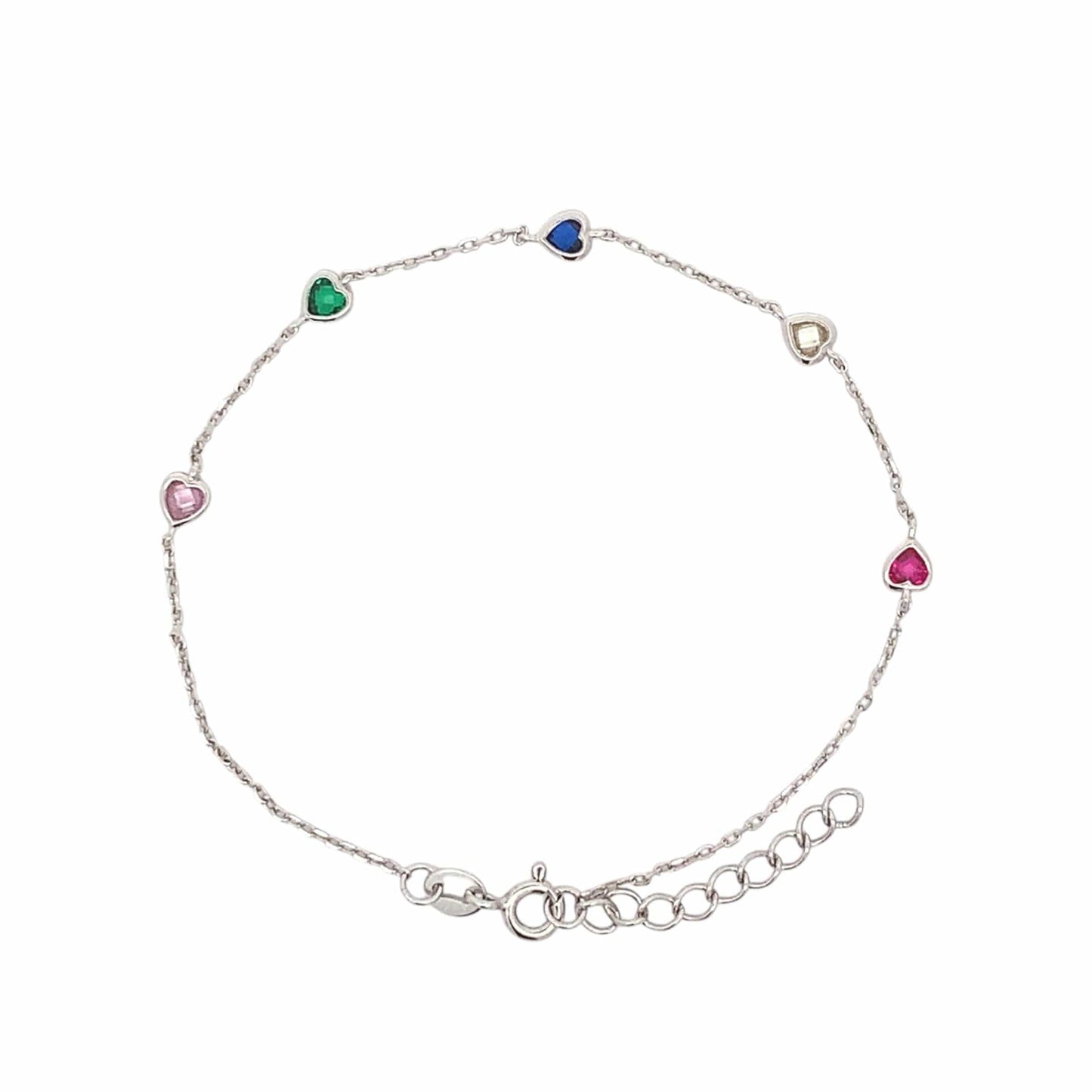 Multi Color Heart Bracelet (Pure Silver) - Silver