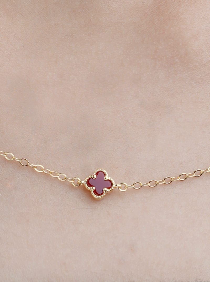 Maroon Multi Clover Pendant Chain Gold
