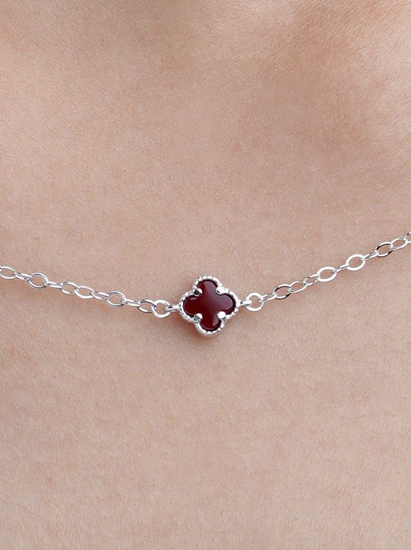 Maroon Multi Clover Pendant Chain Silver