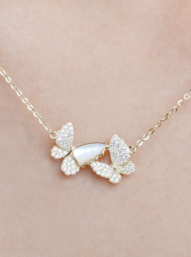 Double Butterfly Pendant Chain Gold
