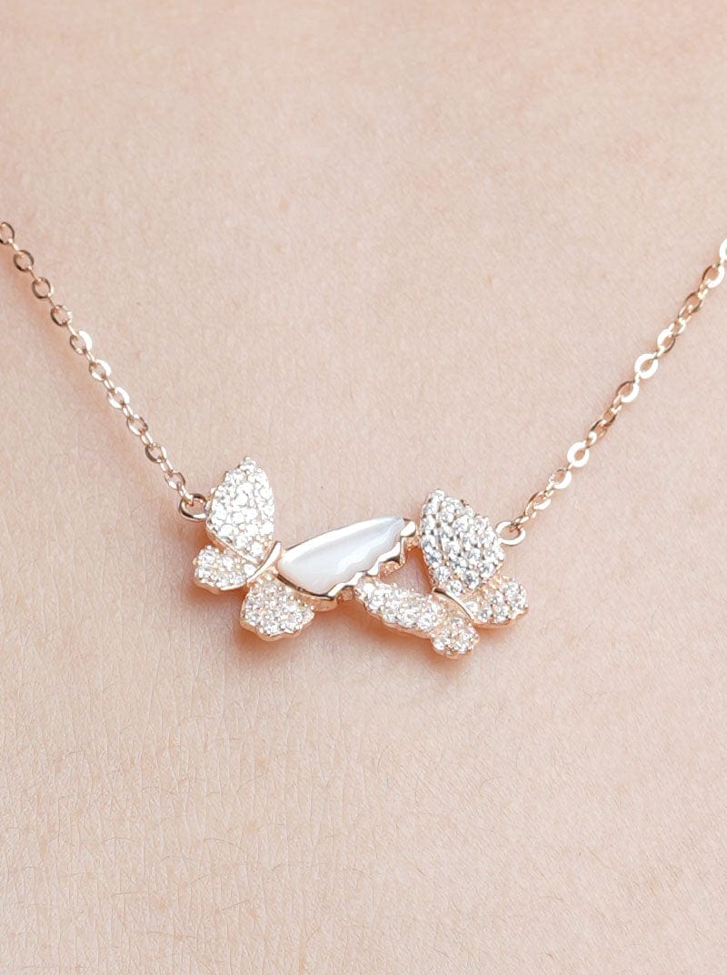 Double Butterfly Pendant Chain Rose Gold