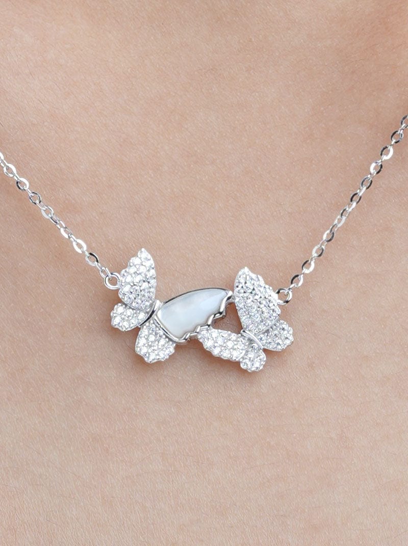 Double Butterfly Pendant Chain Silver