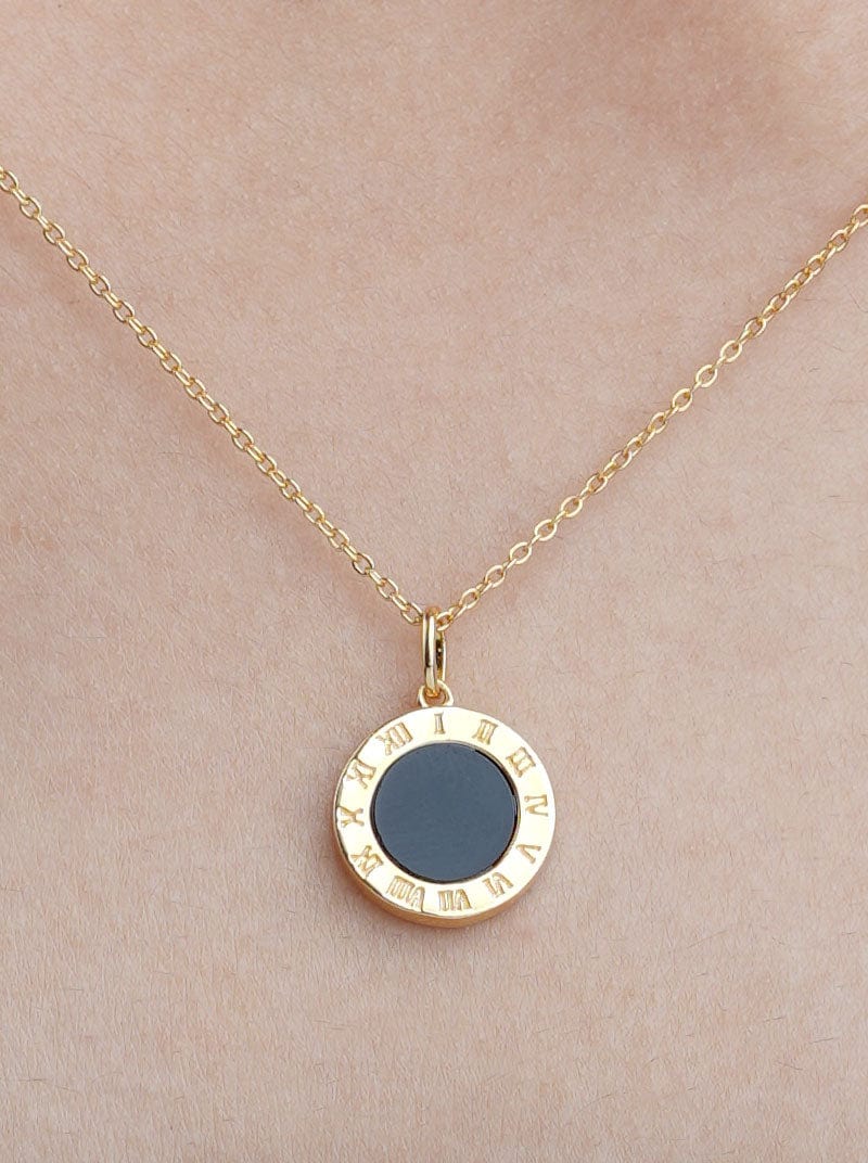 Roman Numerals and Love Circle Pendant Chain Gold