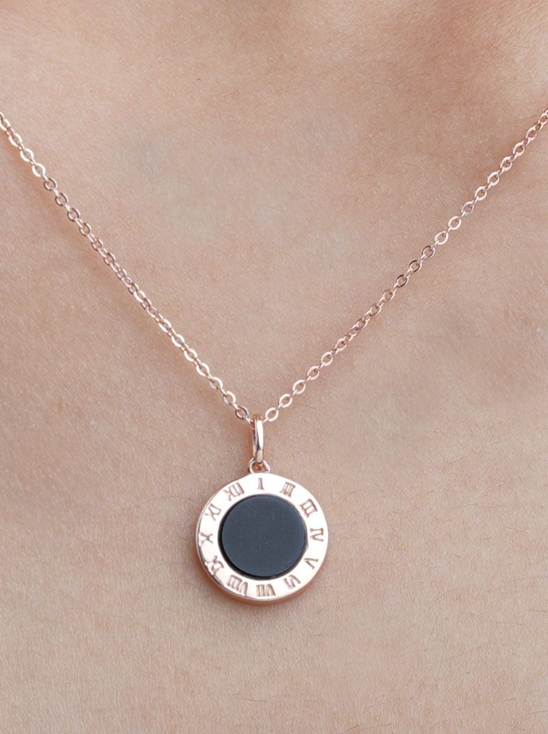 Roman Numerals and Love Circle Pendant Chain Rose Gold