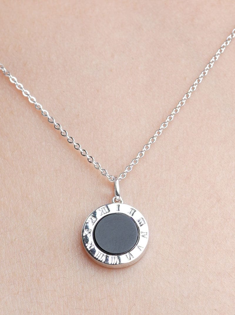 Roman Numerals and Love Circle Pendant Chain Silver
