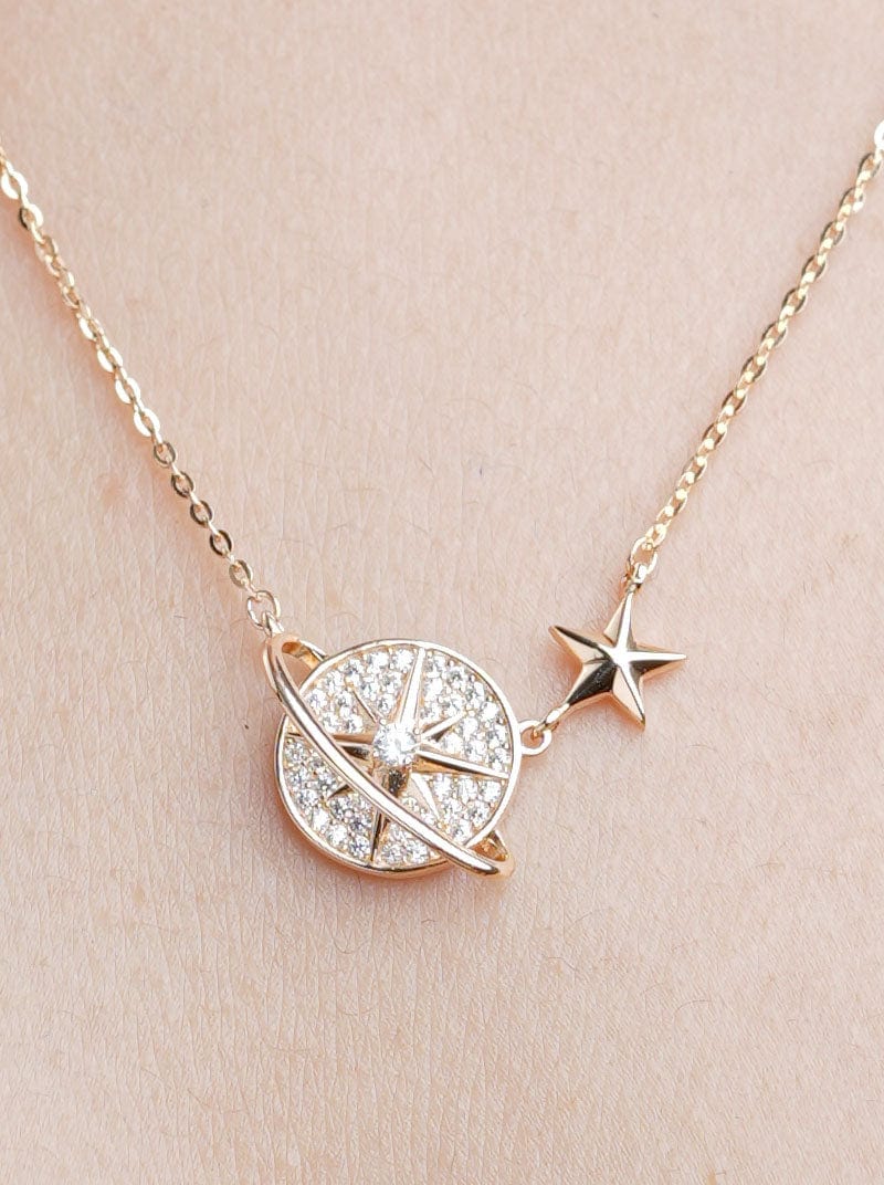 Saturn North Star Pendant Chain Rose Gold