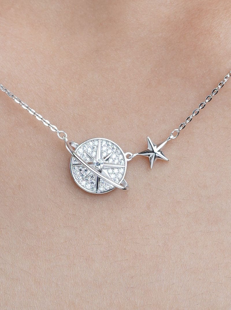 Saturn North Star Pendant Chain Silver