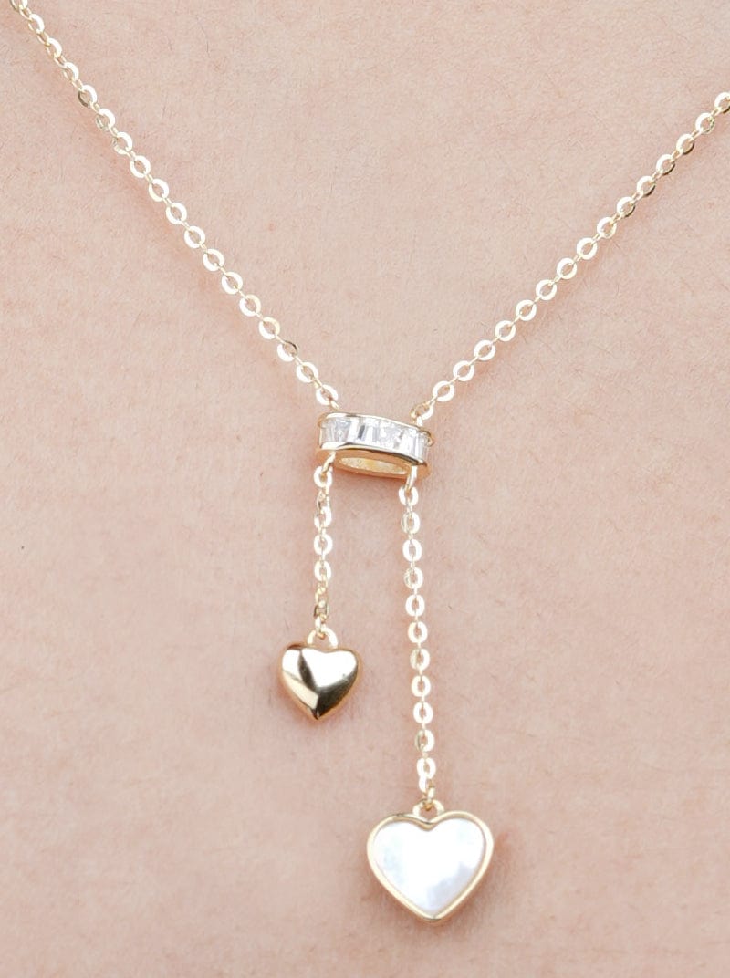 Tassel Double Heart Pendant Chain Gold
