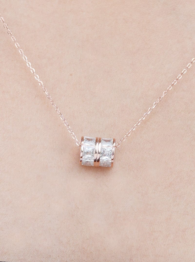 Double Row Zircon Roll Pendant Chain Rose Gold