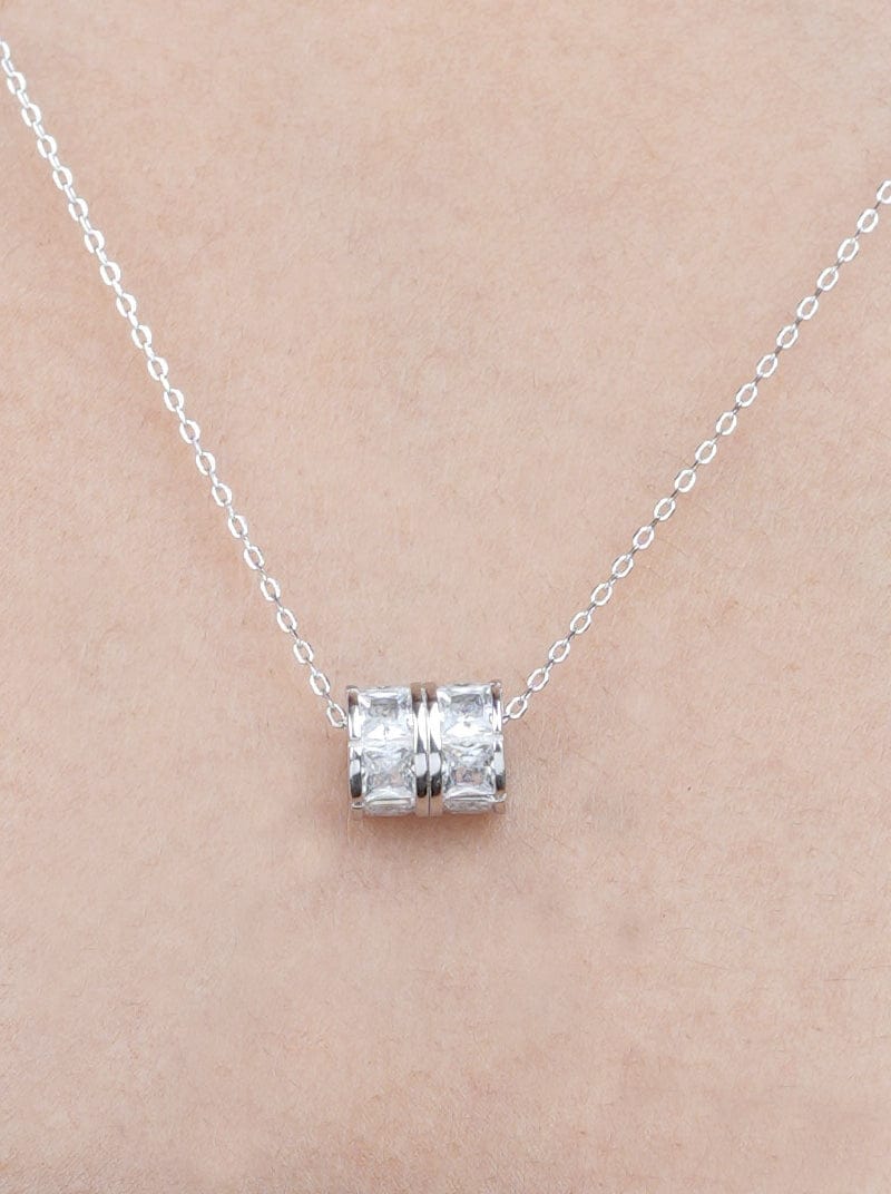 Double Row Zircon Roll Pendant Chain Silver
