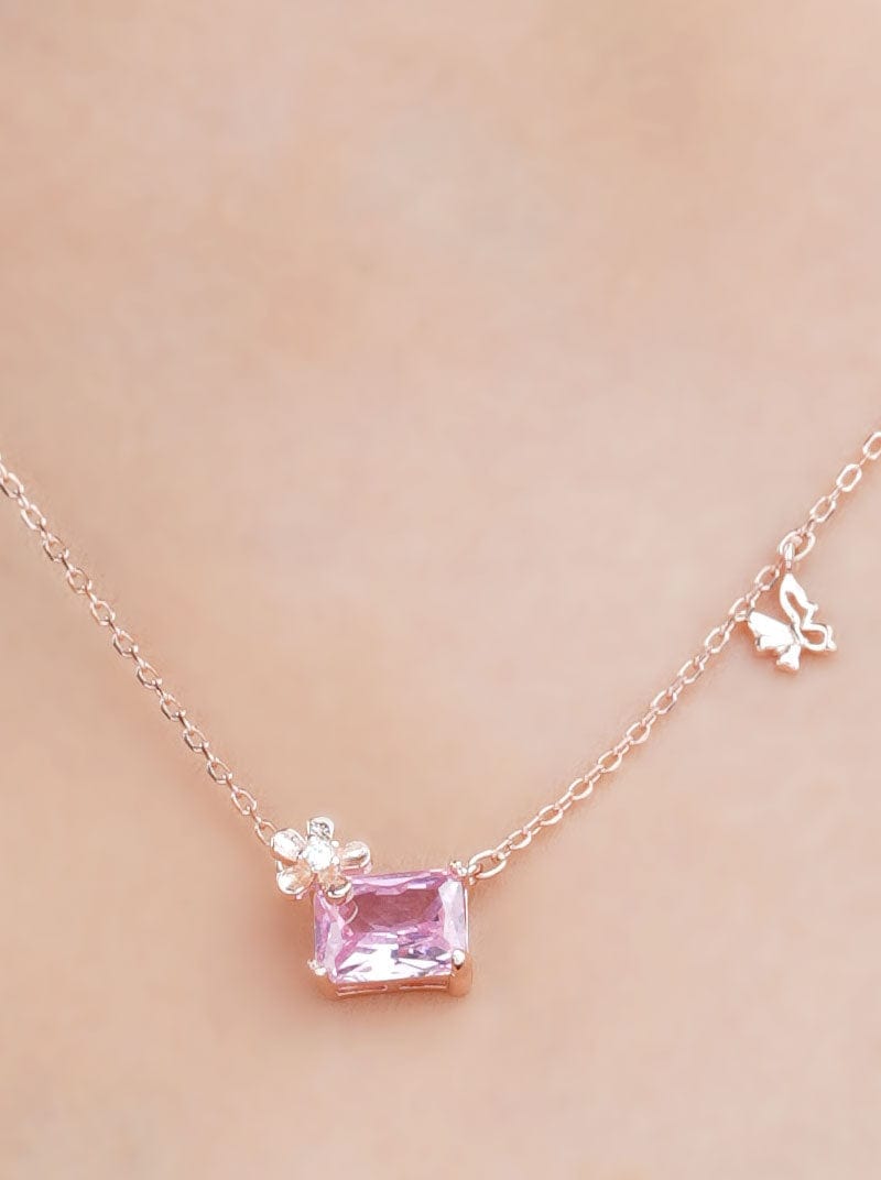 Pink Rectangle Pendant Chain Rose Gold