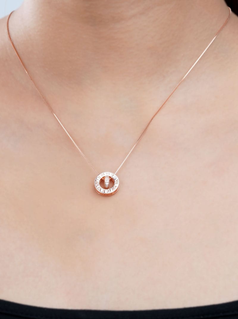 Zircon and Numeral Double Loop Pendant Chain