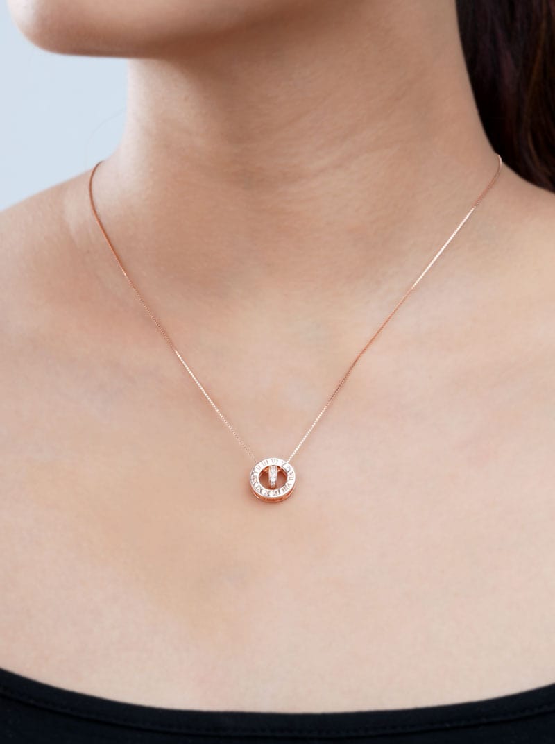 Zircon and Numeral Double Loop Pendant Chain