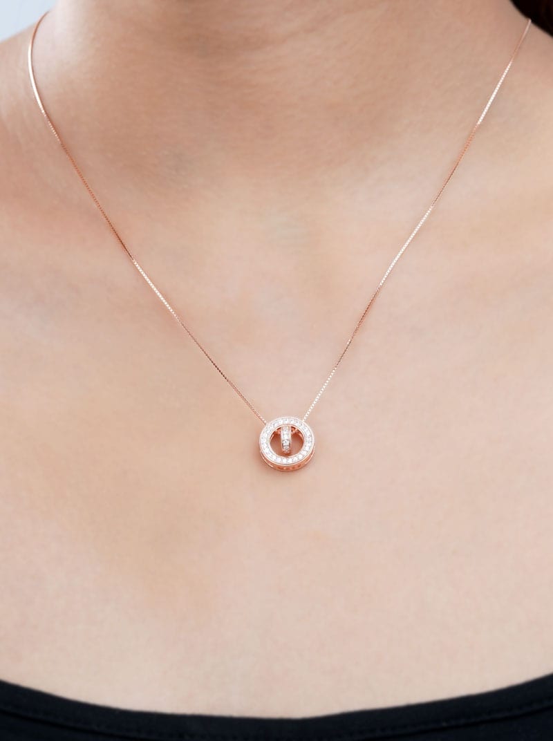 Zircon and Numeral Double Loop Pendant Chain