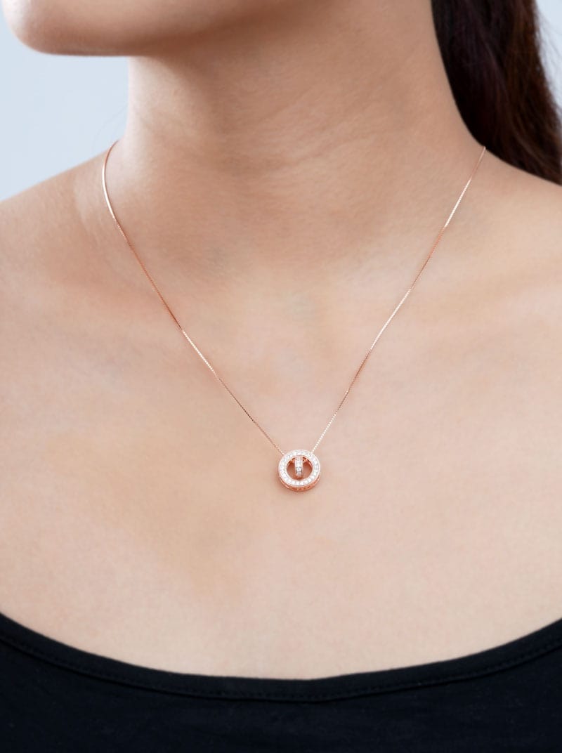 Zircon and Numeral Double Loop Pendant Chain