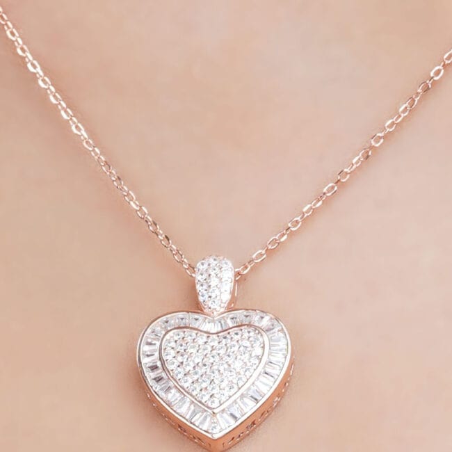 Baguette Big Heart Pendant Chain (Pure Silver) - Rose Gold