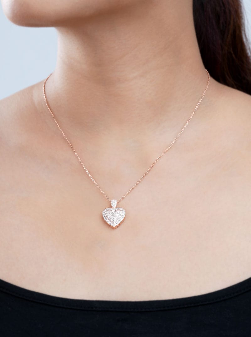 Baguette Big Heart Pendant Chain