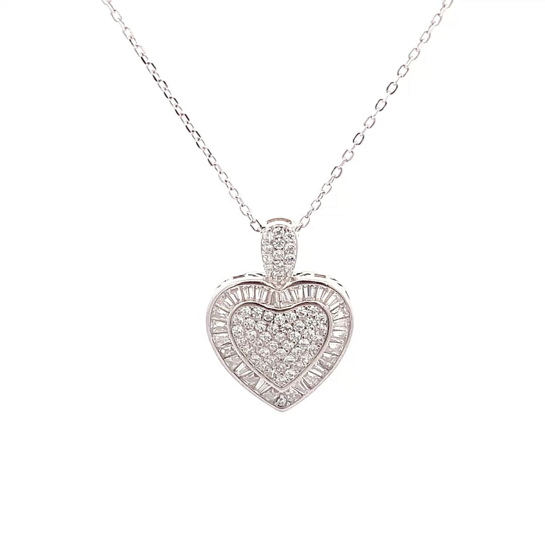 Baguette Big Heart Pendant Chain (Pure Silver) - Silver