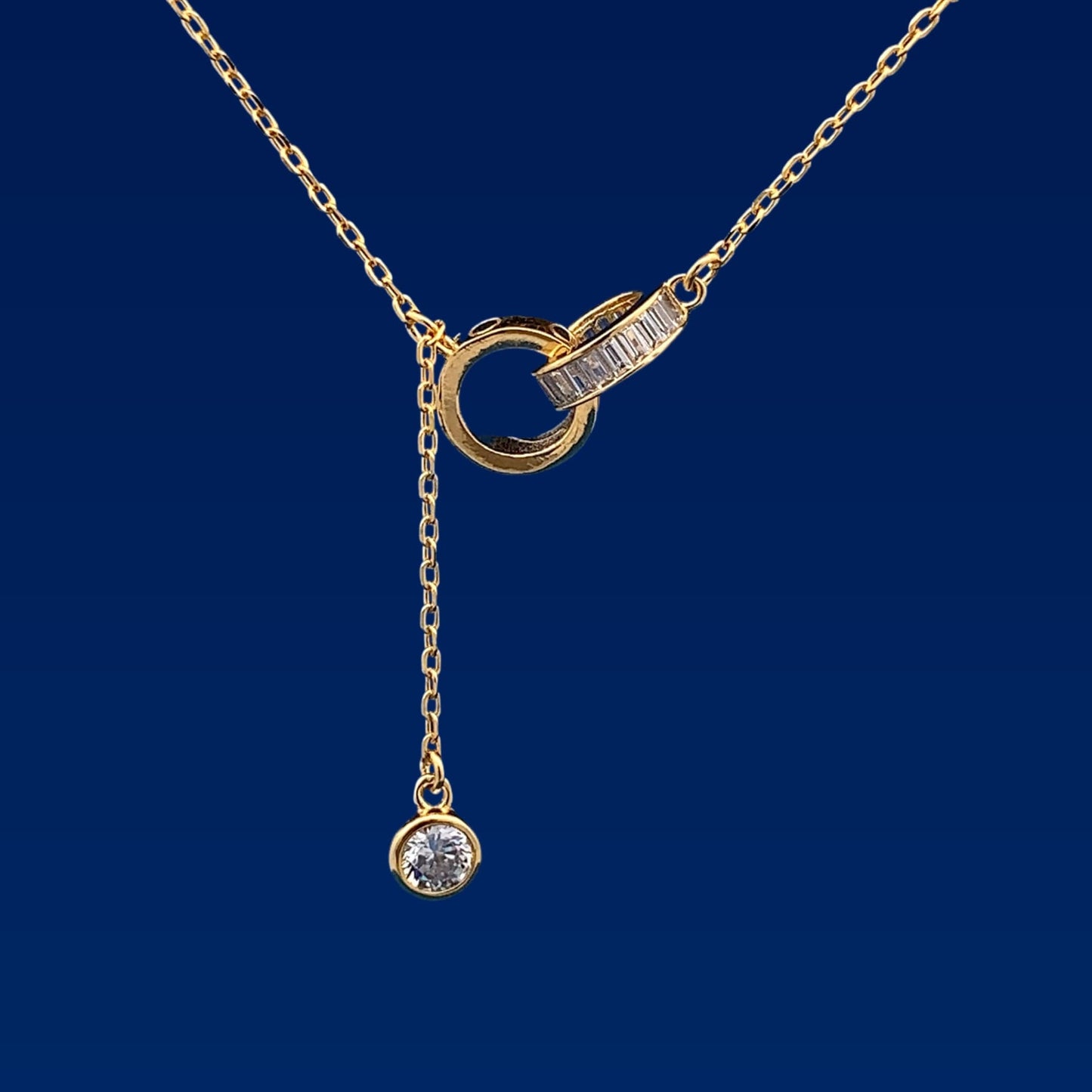 Baguette Interlocking circle Pendant Chain Gold