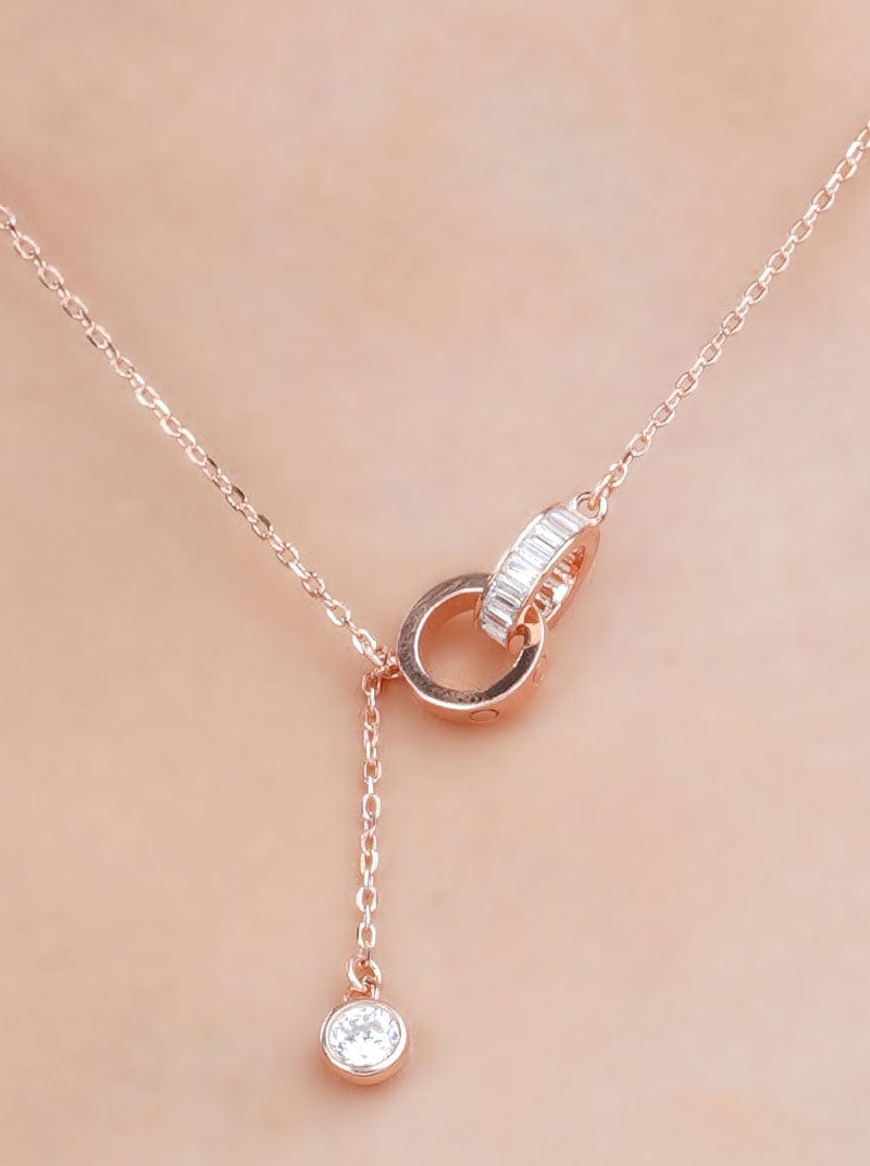 Baguette Interlocking circle Pendant Chain Rose Gold