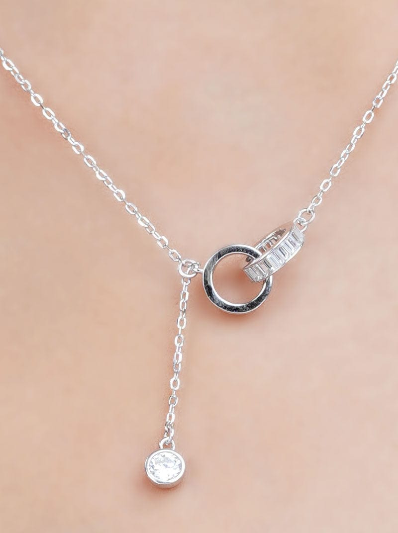 Baguette Interlocking circle Pendant Chain Silver