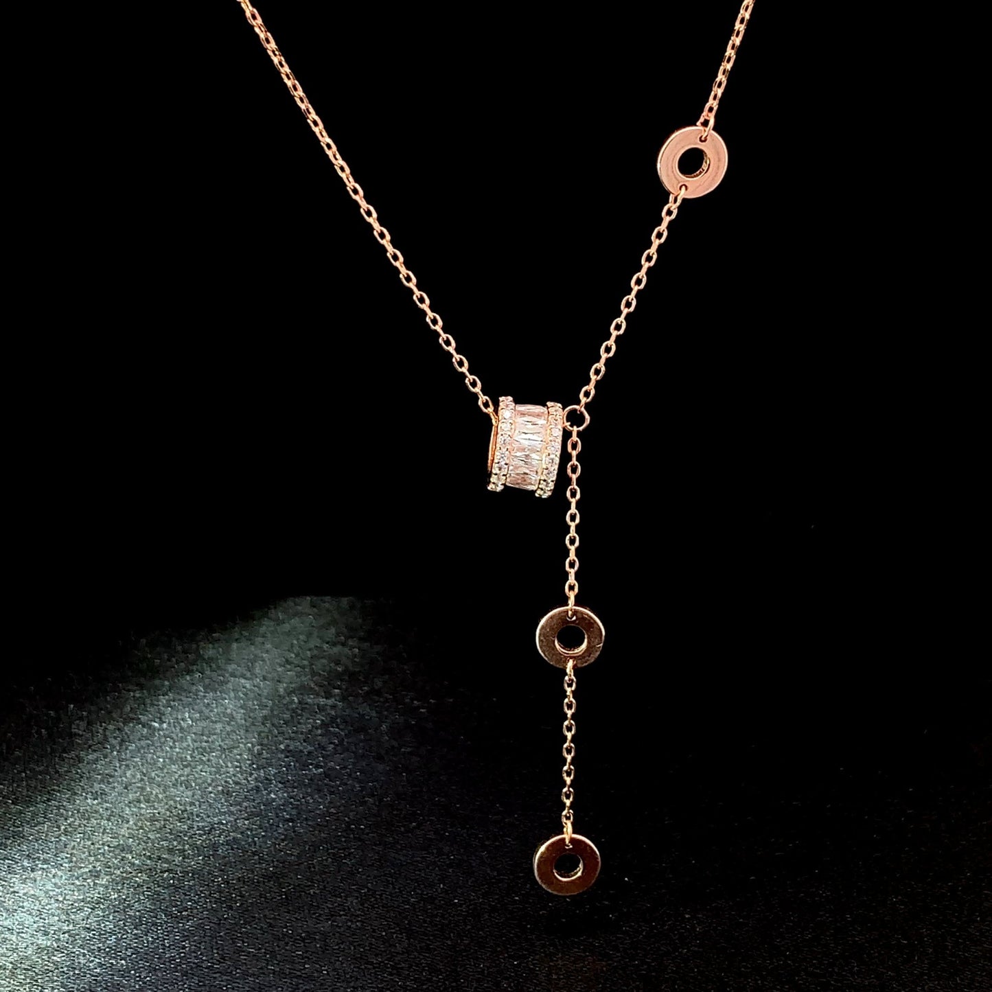 Baguette Tassel Pendant Chain Rose Gold