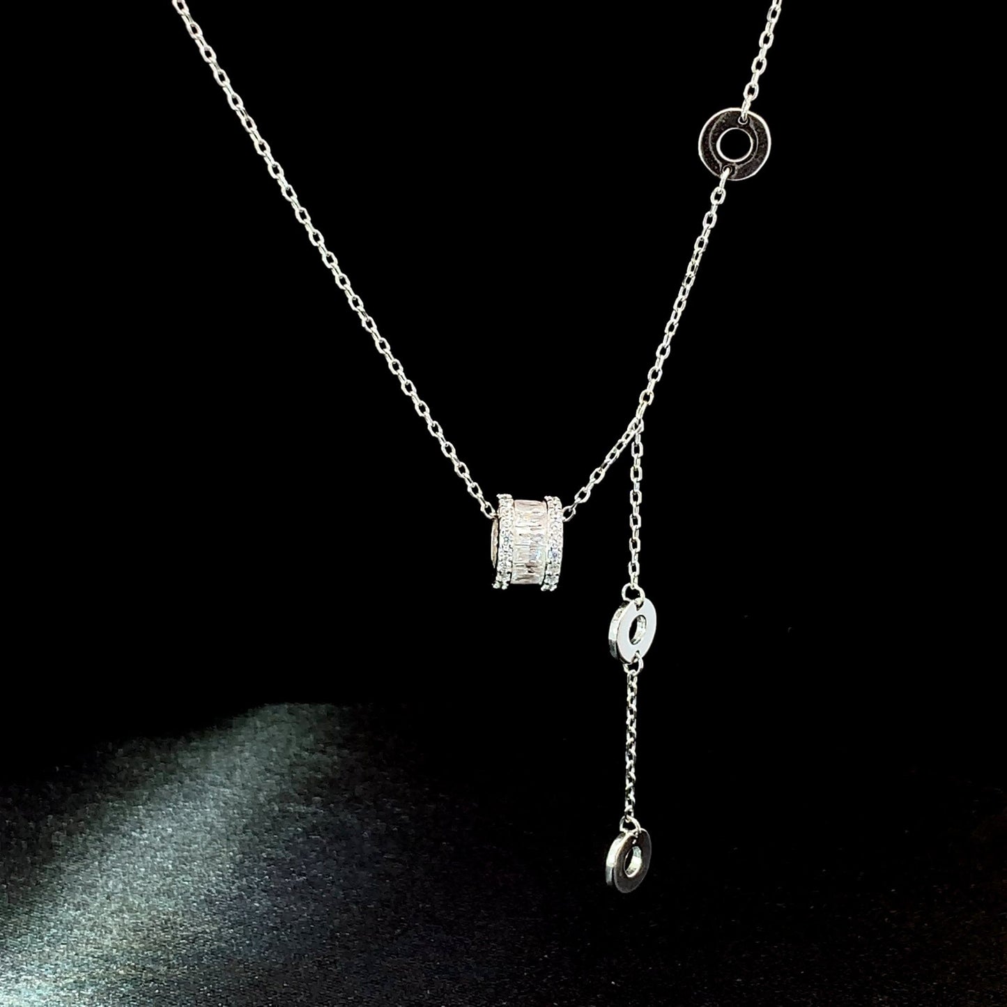 Baguette Tassel Pendant Chain Silver