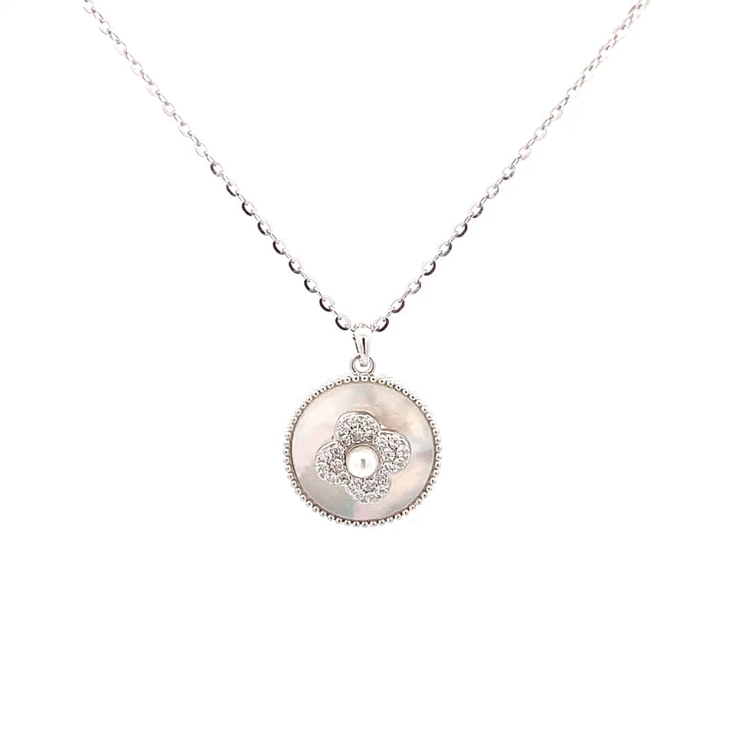 Spinning Zircon Clover Pendant Chain (Pure Silver) - Silver