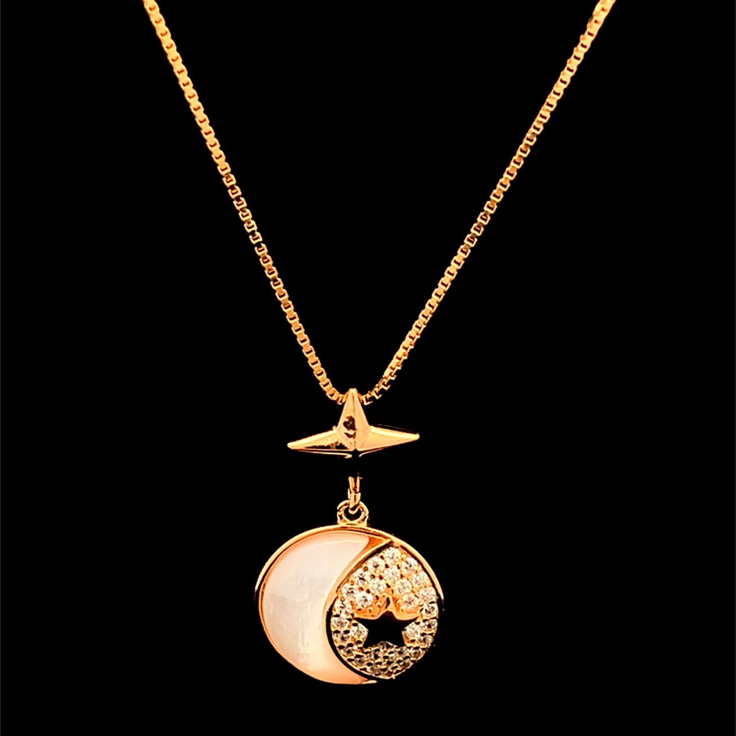 Moonlit Star Pendant Chain Rose Gold