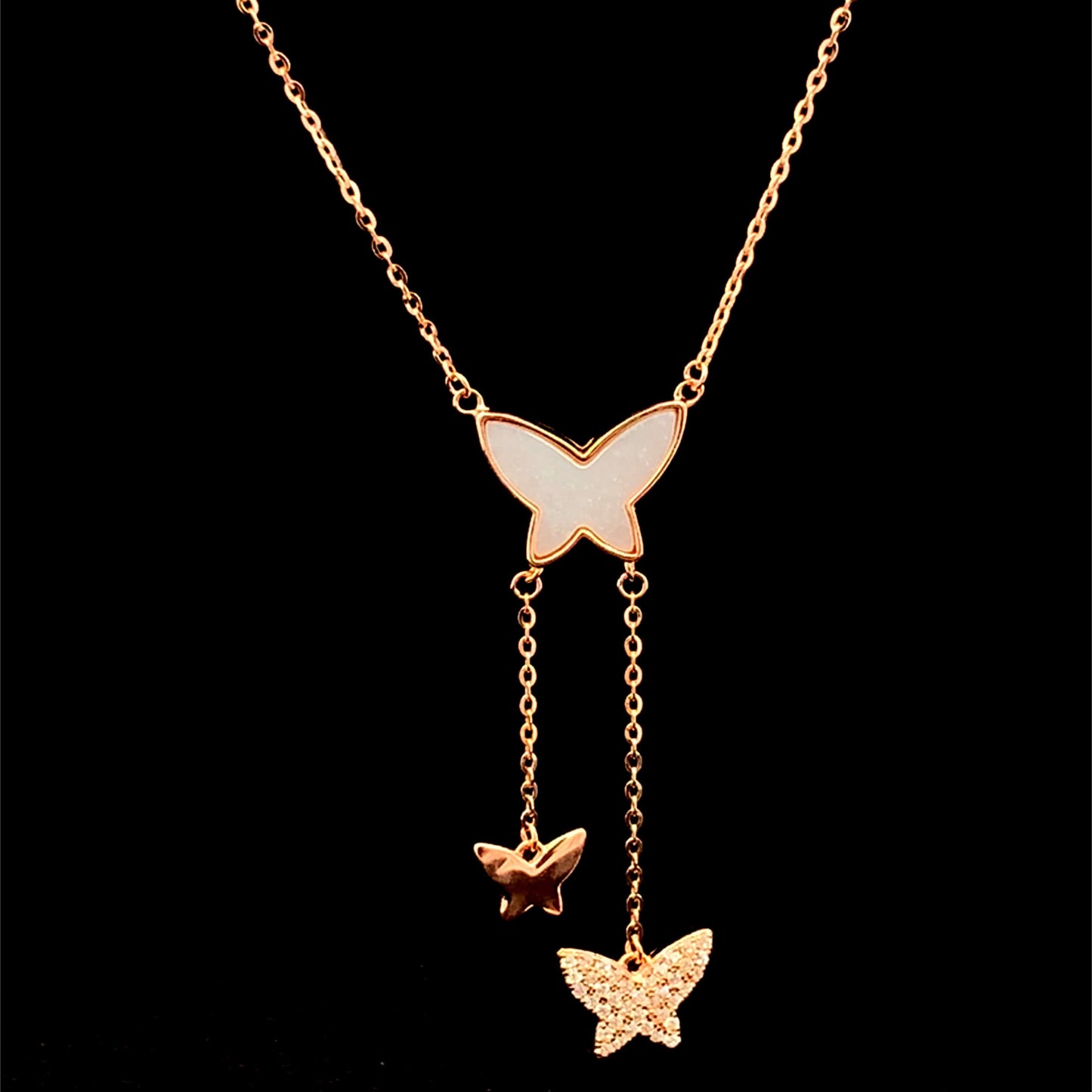 Exquisite Drop Butterfly Pendant Chain Rose Gold