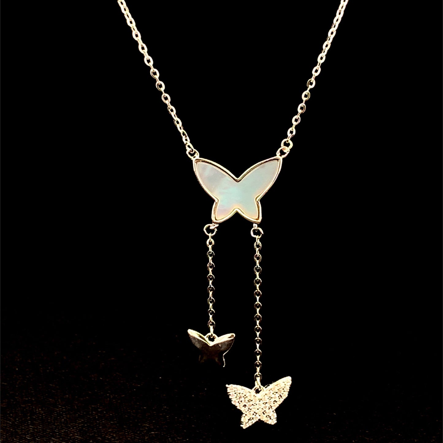 Exquisite Drop Butterfly Pendant Chain Silver
